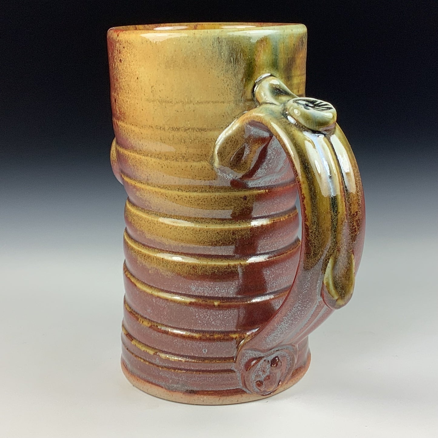 Handmade ceramic mugs stoneware coffee mugs pottery tea mugs stoneware drinkware - Iron red with white ash slip dotted wiggle bump mug 3792