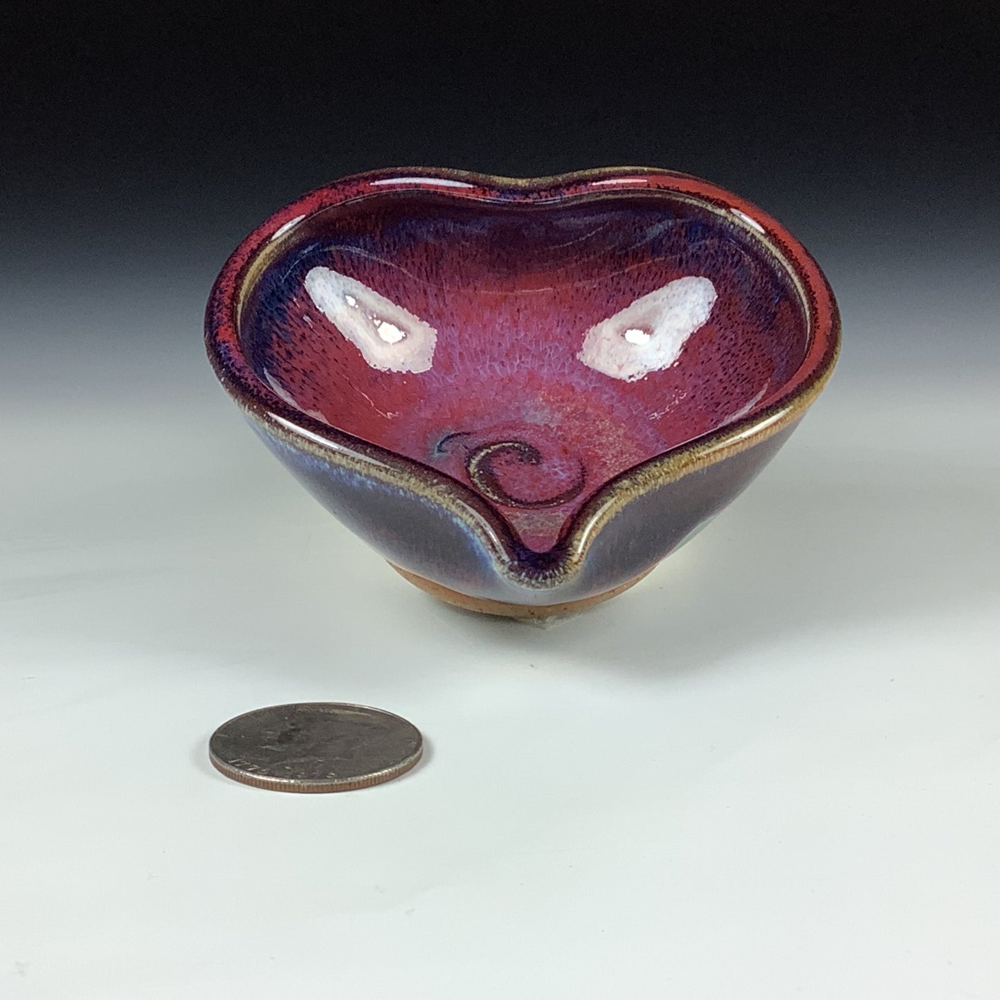 Handmade Ceramic Heart-Shaped Bowl, Red Purple Glaze - Item 4057
