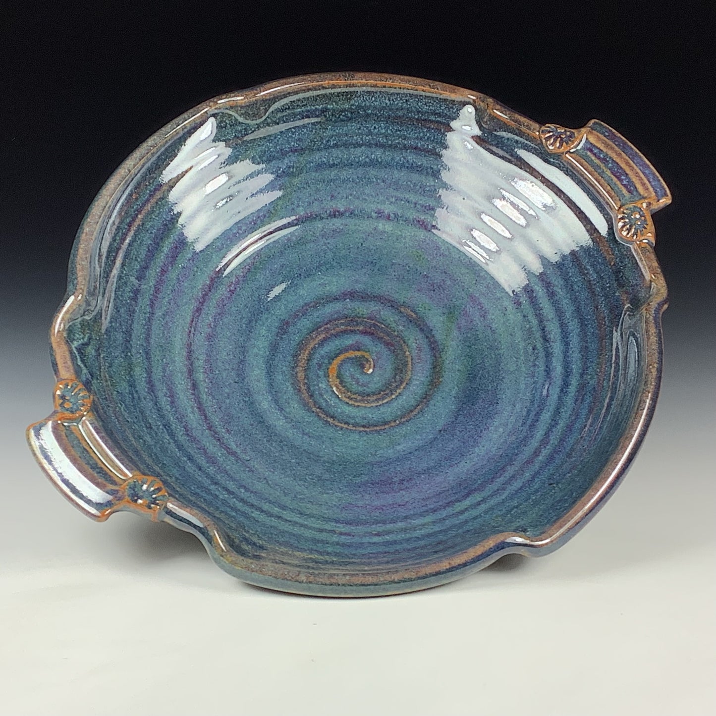 Handmade Stoneware Pottery Large Blue Glazed Serving Platter with Handles