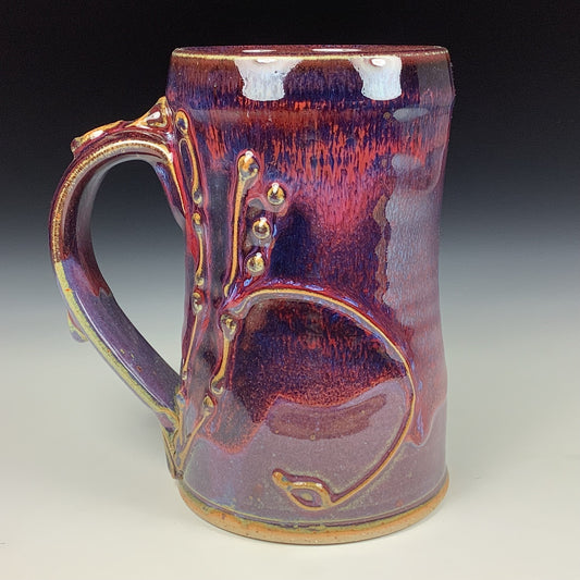 Handmade ceramic mugs stoneware coffee mugs pottery tea mugs stoneware drinkware - red purple bamboo slip trail bump mug 3628