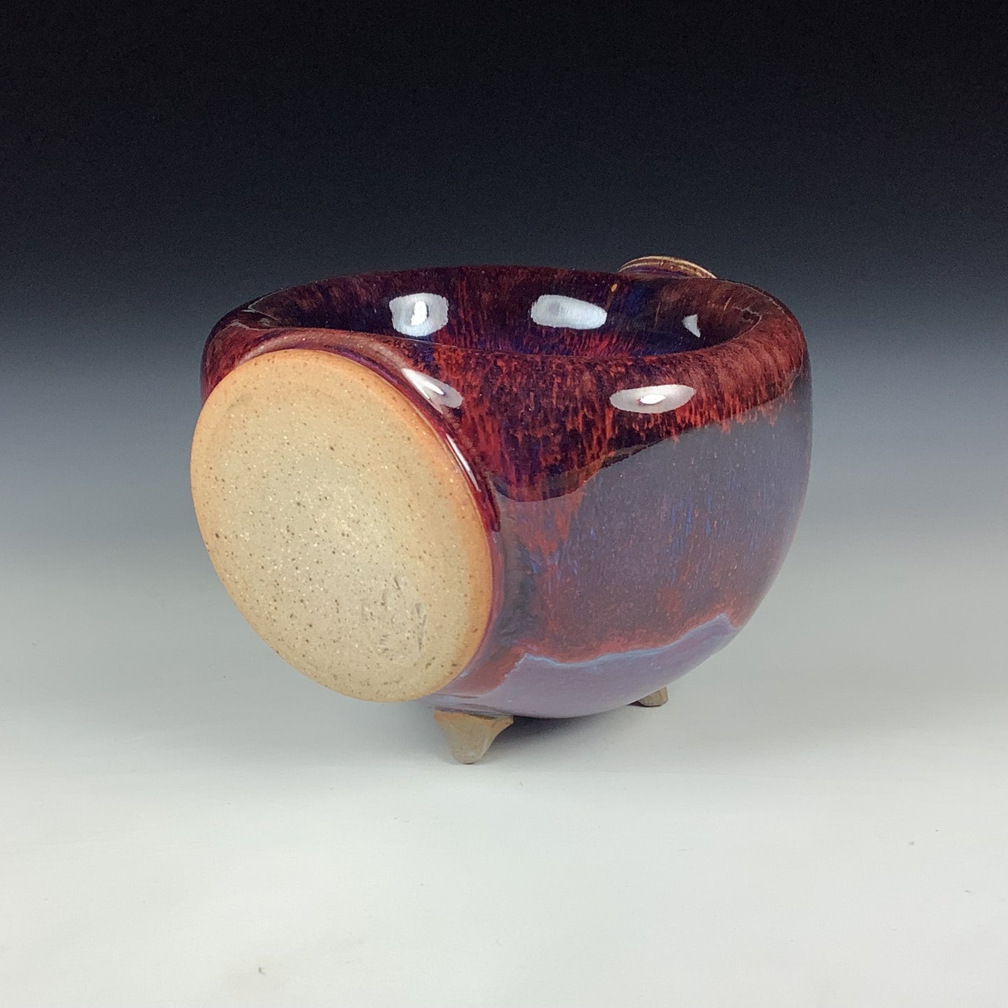 Handmade ceramic stoneware pottery dinnerware bottle sculpture bowl - red purple