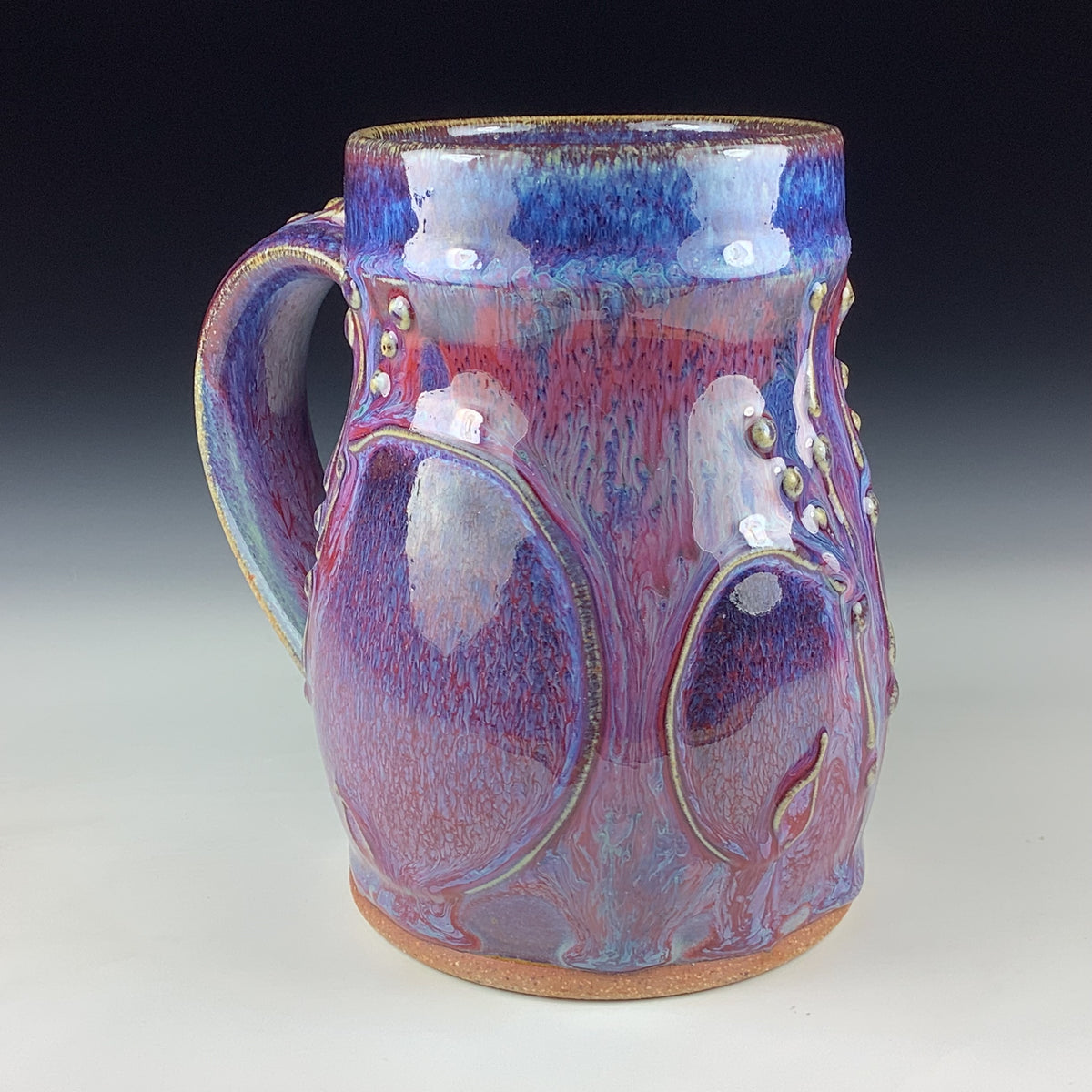 Handmade Ceramic Coffee Mug: Purple Red Bamboo Slip Stoneware Pottery