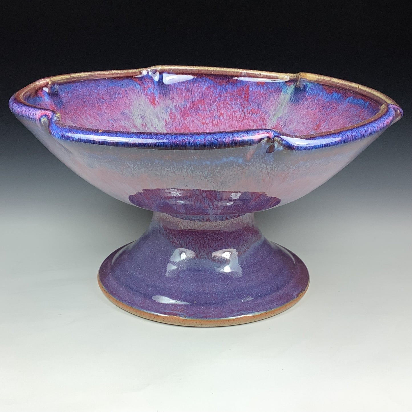 Handmade Ceramic Pedestal Serving Bowl: Purple Glaze  - Item 3996