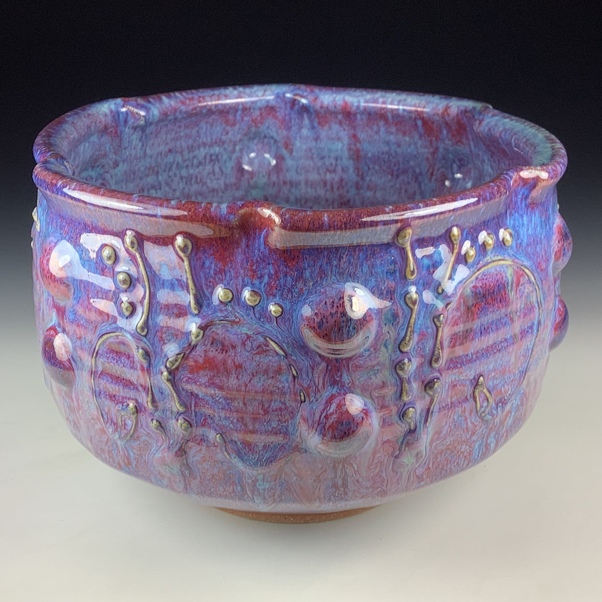 Handmade Ceramic Stoneware Pottery Serving Bowl or Centerpiece - Medium Red Purple Bump Glaze