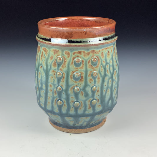 Artisan teacups luxury tea sets vintage ceramic teacups handmade stoneware pottery cup -Ash blue brown slip dotted - item 3398