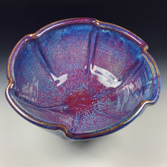 Handmade ceramic artisanal pottery bowls dinnerware stoneware serving bowls centerpiece - Medium purple red scalloped rim - item 3286