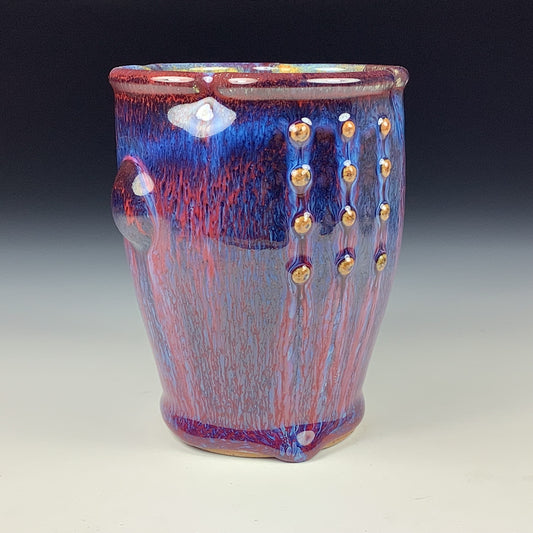 Handmade stoneware small pottery cup dinnerware  - Purple red slip dotted bump - item 3349