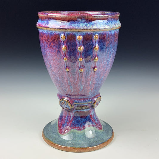 Handmade ceramic stoneware pottery dinnerware artistic goblets handmade chalices unique drink goblets  - Purple slip dotted cup  - item 3323