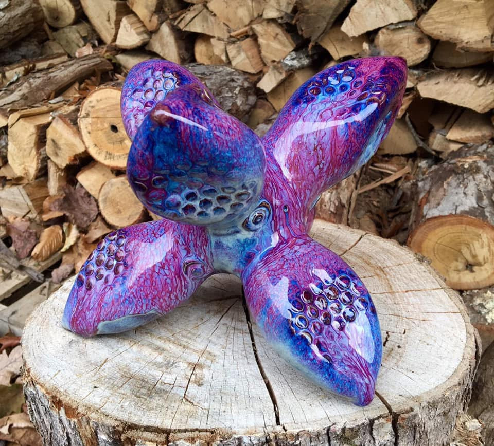 Handmade stoneware art abstract ceramic sculptures pottery decoration - Purple jack - item 1002