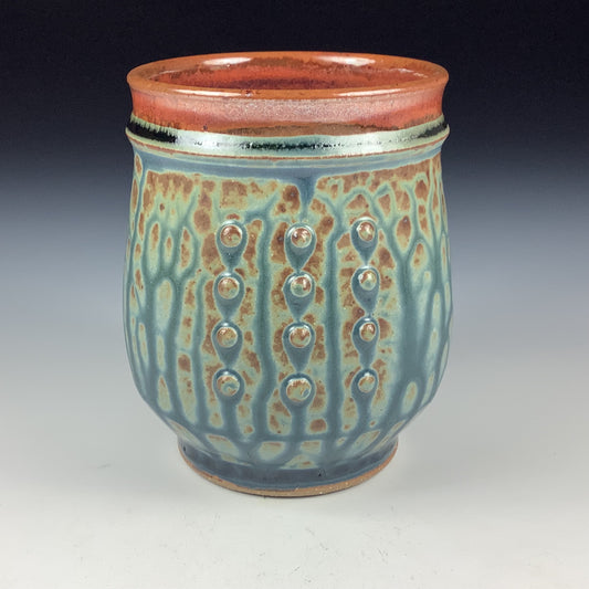 Artisan teacups luxury tea sets vintage ceramic teacups handmade stoneware pottery cup -Ash blue brown slip dotted - item 3398