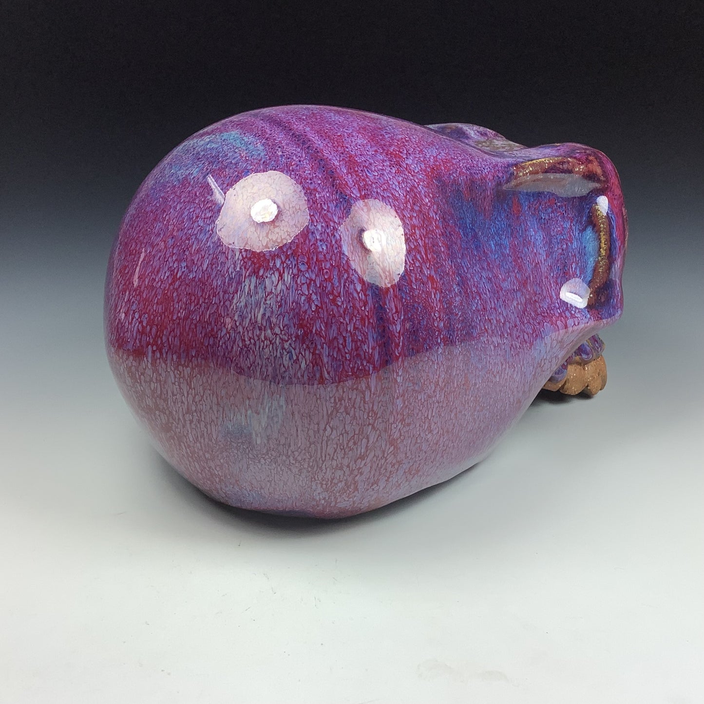 Handmade stoneware art abstract ceramic sculptures pottery decoration skull - Purple wheel thrown enclosed form altered skull sculpture - item 3587