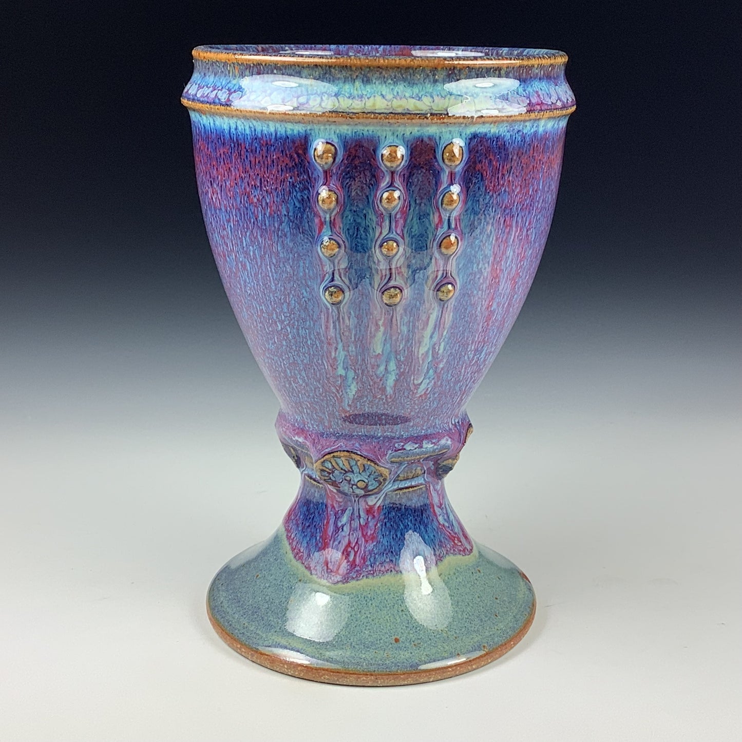 Handmade ceramic stoneware pottery dinnerware artistic goblets handmade chalices unique drink goblets - Purple slip dotted cup - item 3327