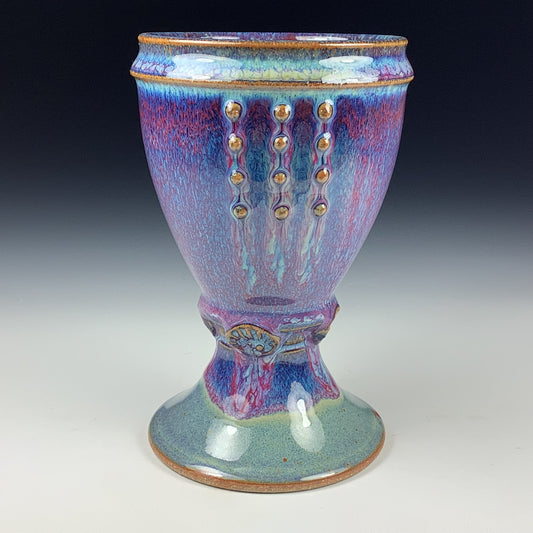 Handmade ceramic stoneware pottery dinnerware artistic goblets handmade chalices unique drink goblets - Purple slip dotted cup - item 3327