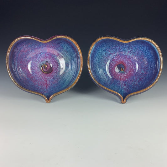Handmade dinner sets ceramic pottery bowl stoneware dinnerware sets heart-shaped bowls set of two - Purple nesting love bowls- item 2363