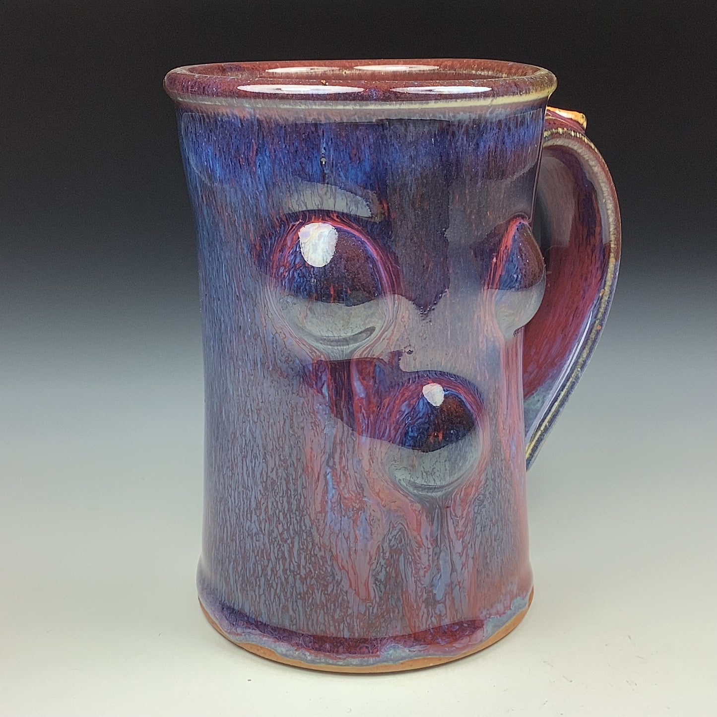 Handmade ceramic mugs stoneware coffee mugs pottery tea mugs stoneware drinkware - Red purple slip-dotted bump - item 3479