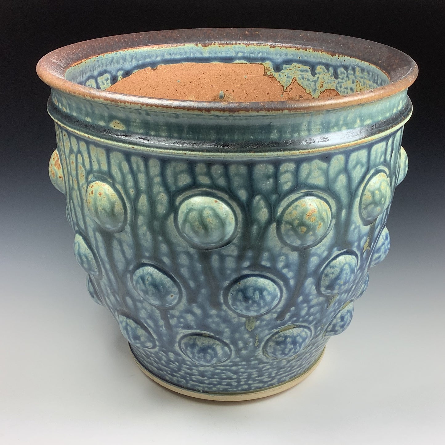 Handmade stoneware ceramic planter - Ash blue bump - item 3585