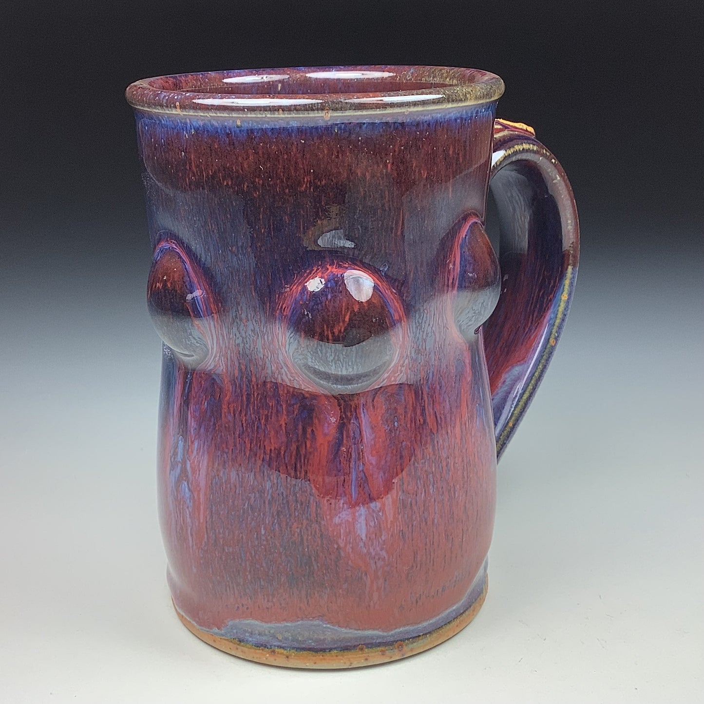 Handmade ceramic mugs stoneware coffee mugs pottery tea mugs stoneware drinkware - Red purple bump - item 3492