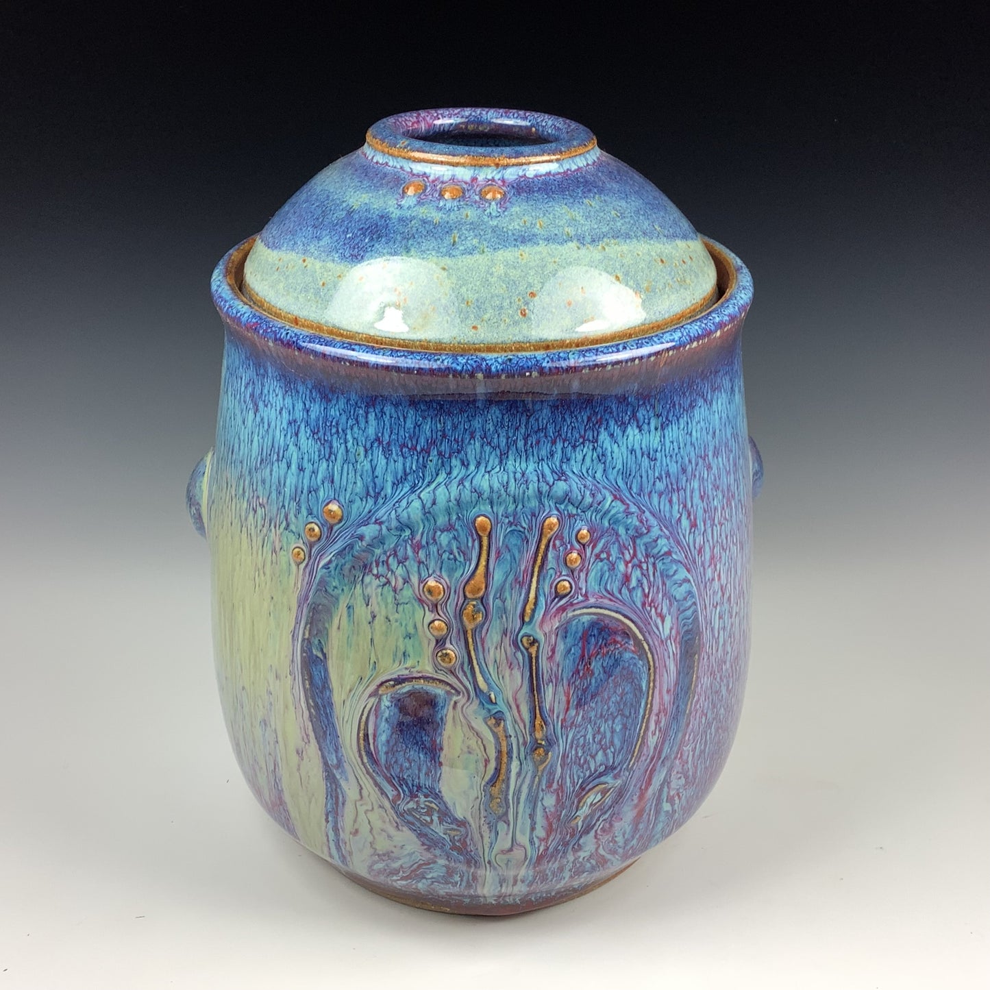 Handmade ceramic stoneware pottery jar - Purple bamboo coin jar - item 2975
