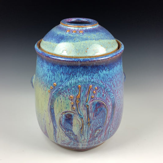Handmade ceramic stoneware pottery jar - Purple bamboo coin jar - item 2975