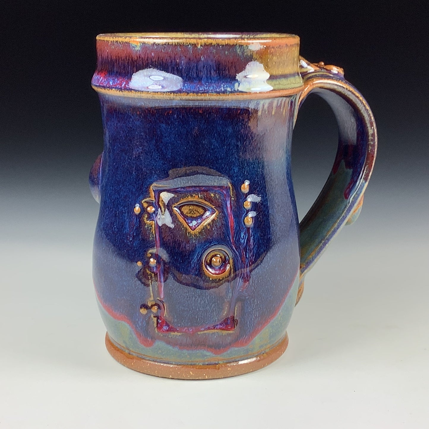 Handmade ceramic mugs stoneware coffee mugs pottery tea mugs cup stoneware drinkware- Purple door indented - item 3175
