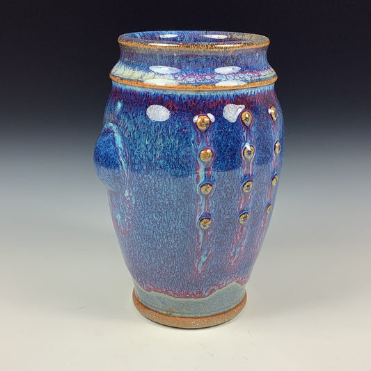 Handmade ceramic stoneware pottery dinnerware cup - Purple blue slip dotted bump cup - item 3369