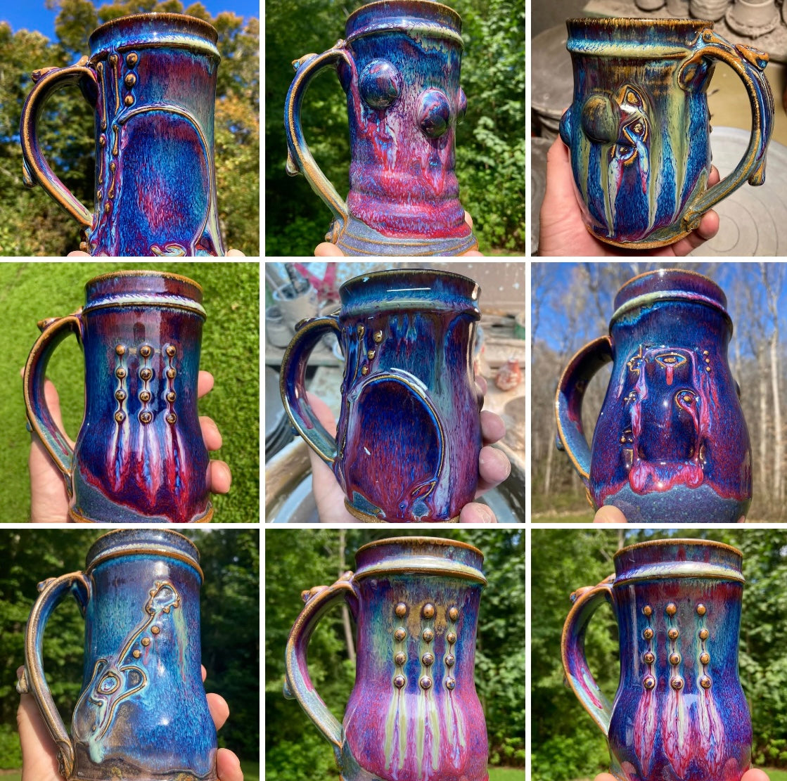 Handmade ceramic mugs stoneware coffee mugs pottery tea mugs cup stoneware drinkware- Purple pink slip dotted - item 3466