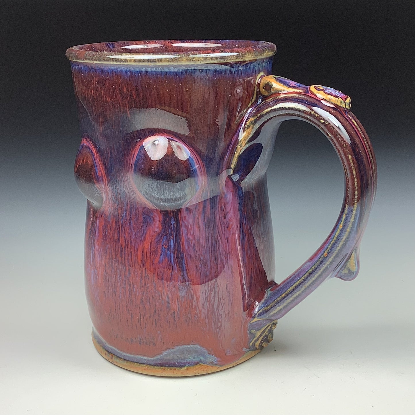 Handmade ceramic mugs stoneware coffee mugs pottery tea mugs stoneware drinkware - Red purple bump - item 3492