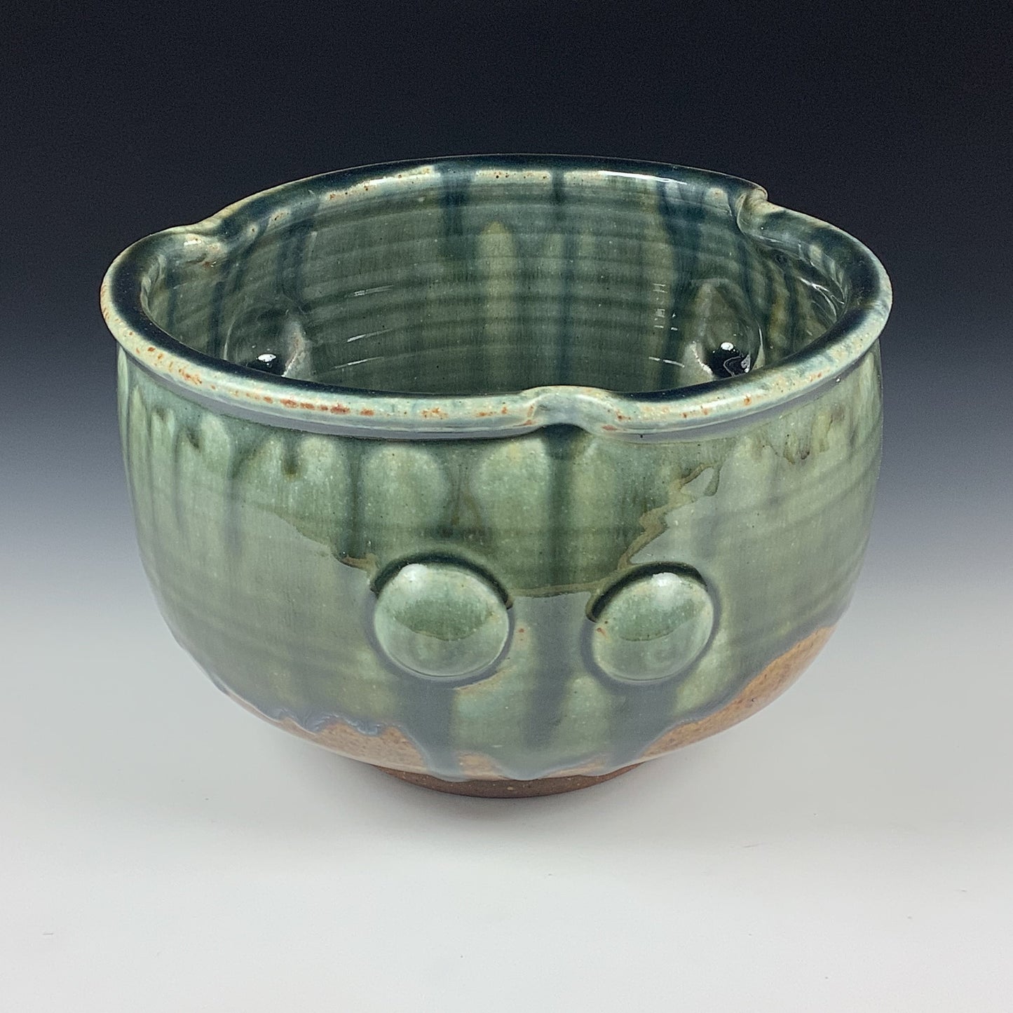 Handmade ceramic artisanal pottery bowls dinnerware stoneware serving bowls centerpiece - Medium green amber ash bump - item 1824