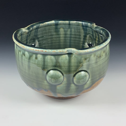 Handmade ceramic artisanal pottery bowls dinnerware stoneware serving bowls centerpiece - Medium green amber ash bump - item 1824