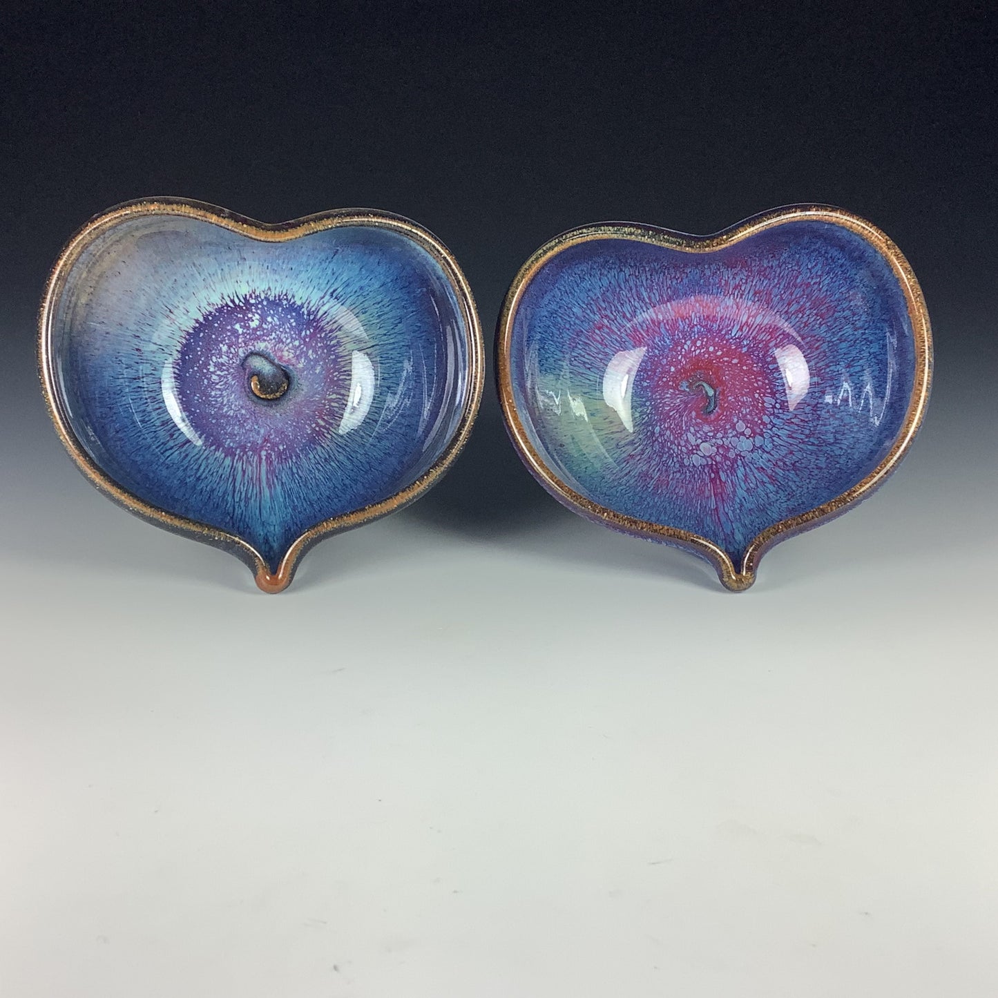Handmade dinner sets ceramic pottery bowl stoneware dinnerware sets heart-shaped bowls set of two - Purple pink nesting heart dishes  - item 2362