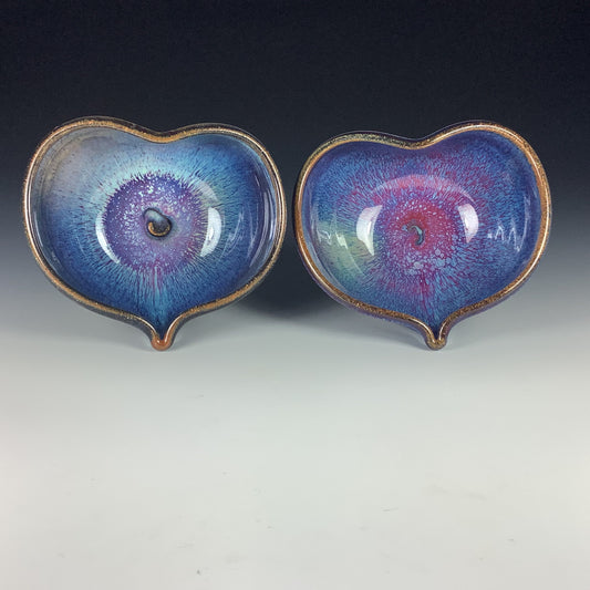 Handmade dinner sets ceramic pottery bowl stoneware dinnerware sets heart-shaped bowls set of two - Purple pink nesting heart dishes  - item 2362