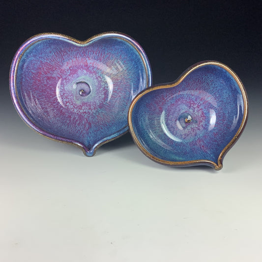 Handmade dinner sets ceramic pottery bowl stoneware dinnerware sets heart-shaped bowls set of two - Purple pink nesting love bowls dishes - item 2400