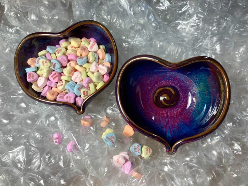 Handmade dinner sets ceramic pottery bowl stoneware dinnerware sets heart-shaped bowls set of two - Purple nesting love bowls dishes- item 2364
