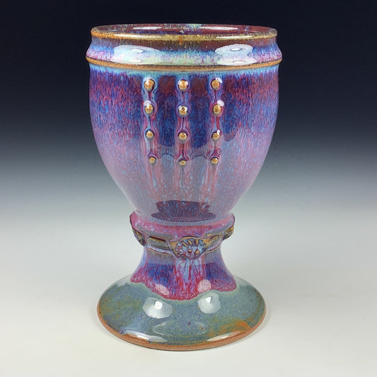 Handmade ceramic stoneware pottery dinnerware artistic goblets handmade chalices unique drink goblets  - Purple slip dotted cup - item 3324