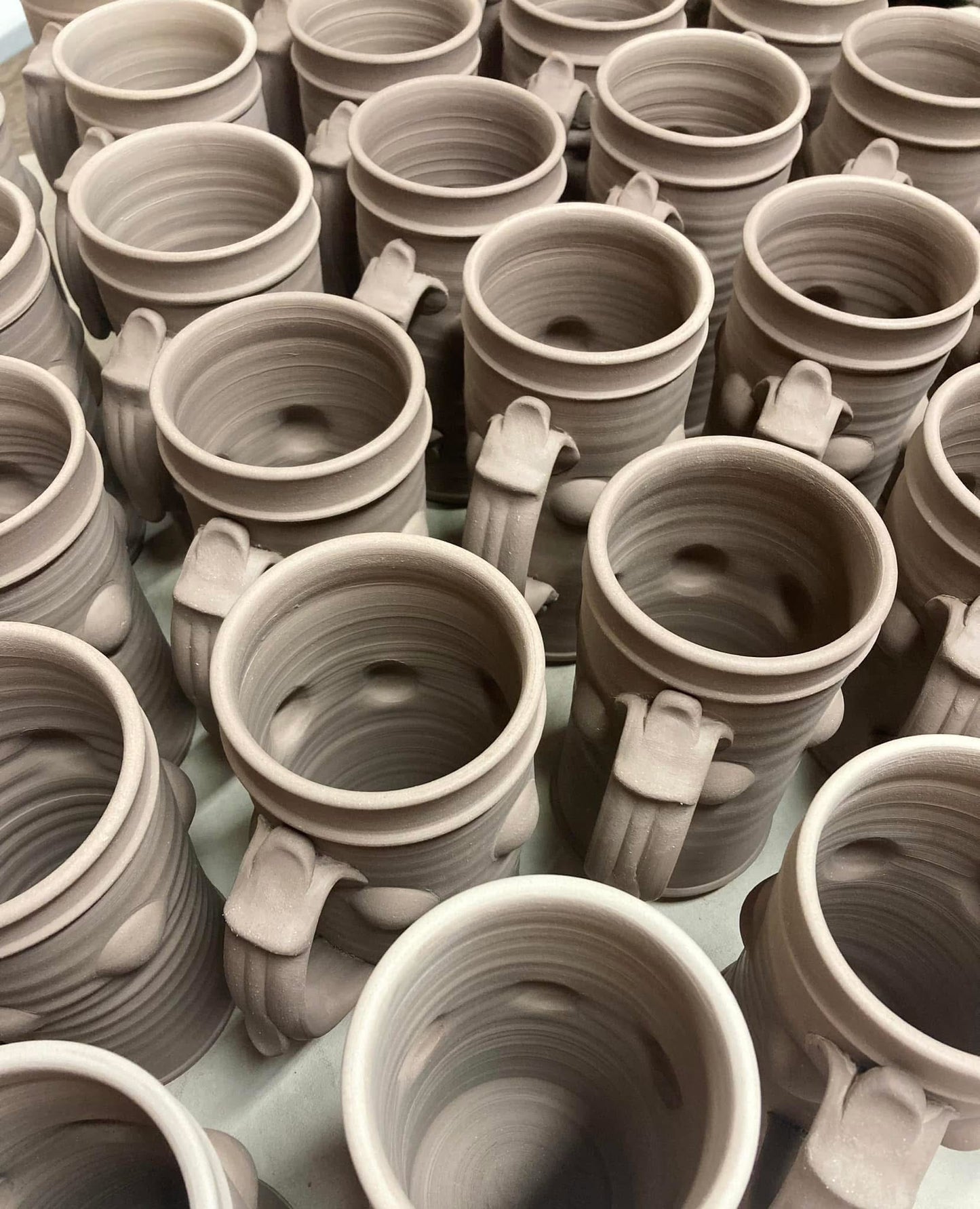 Handmade ceramic mugs stoneware coffee mugs pottery tea mugs cup stoneware drinkware - Purple wiggle base bump - item 3254