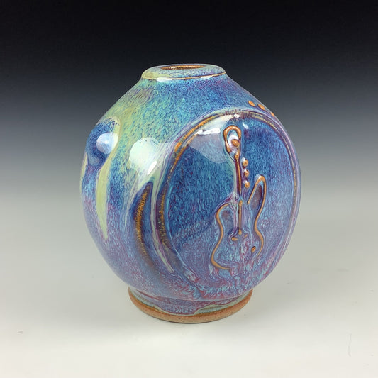 Handmade ceramic stoneware pottery centerpiece vase  - Small purple guitar vase  - item 2752