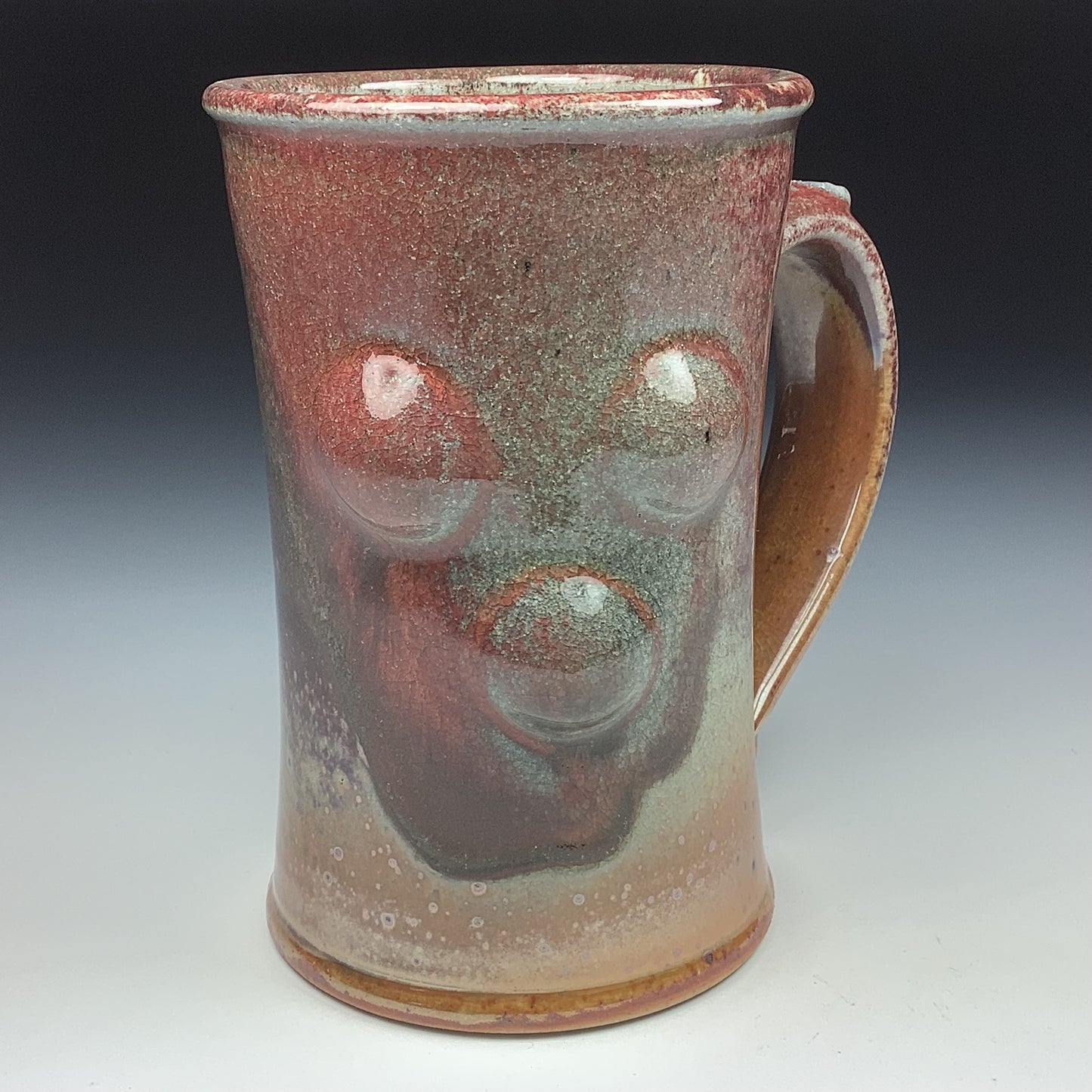 Handmade ceramic mugs stoneware coffee mugs pottery tea mugs stoneware drinkware - Orange shino slip-dotted bump - item 3484