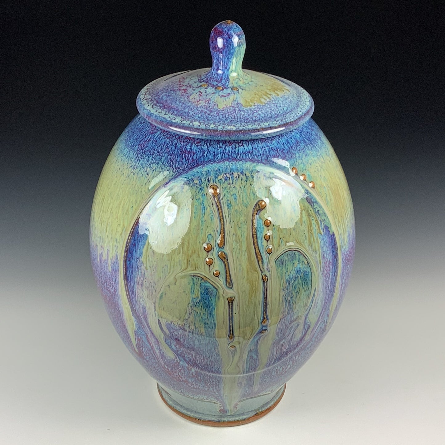 Handmade ceramic stoneware pottery jar decoration - Purple yellow bamboo big jar - item 2684