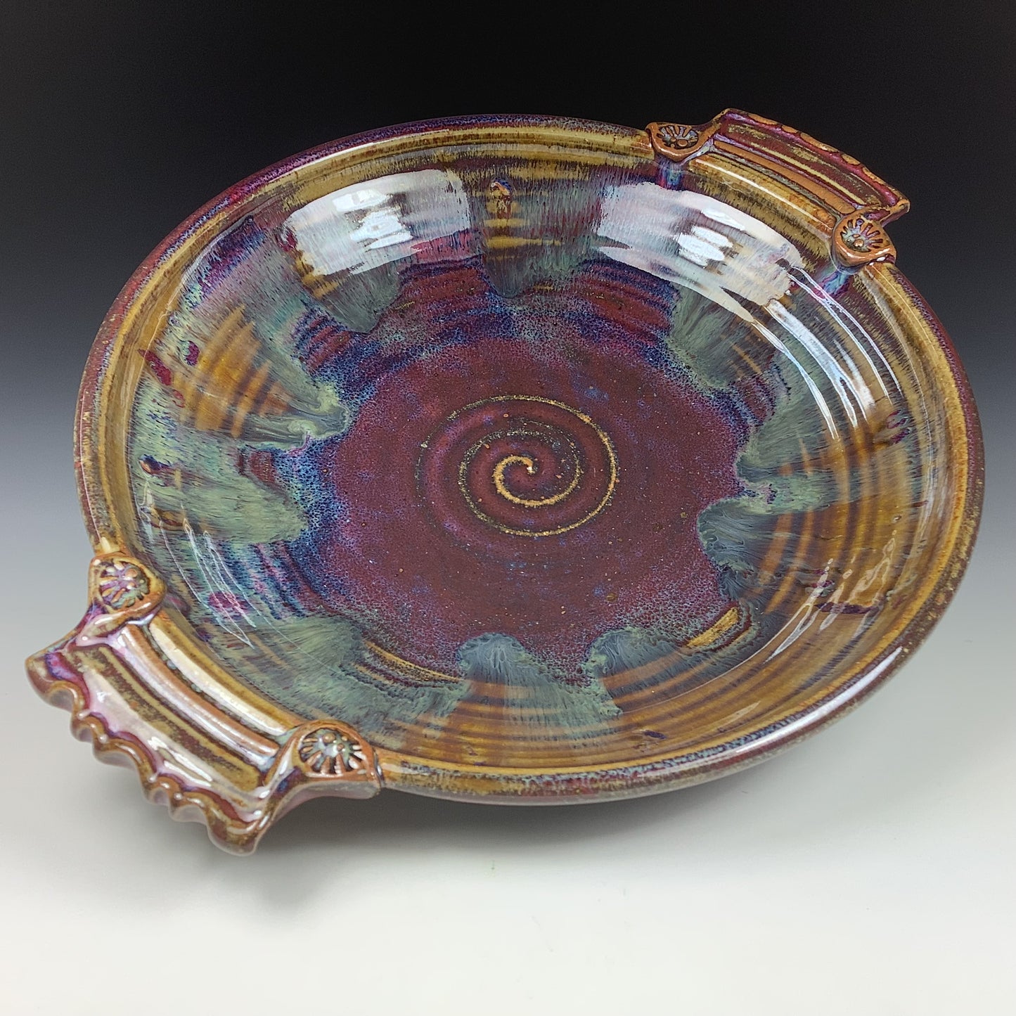 Handmade ceramic artisanal pottery dinnerware stoneware serving platter centerpiece - Red purple yellow -item 3554