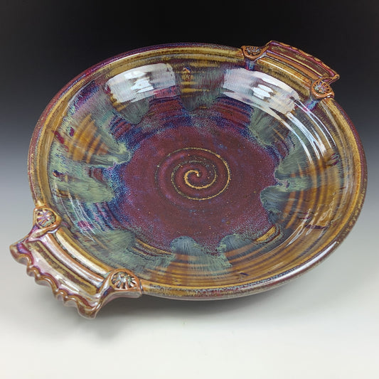 Handmade ceramic artisanal pottery dinnerware stoneware serving platter centerpiece - Red purple yellow -item 3554