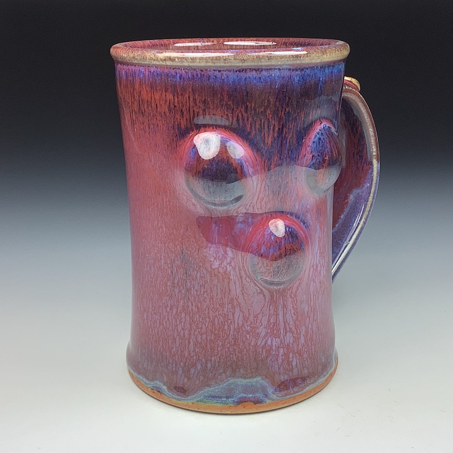Handmade ceramic mugs stoneware coffee mugs pottery tea mugs stoneware drinkware - Red purple slip-dotted bump - item 3490