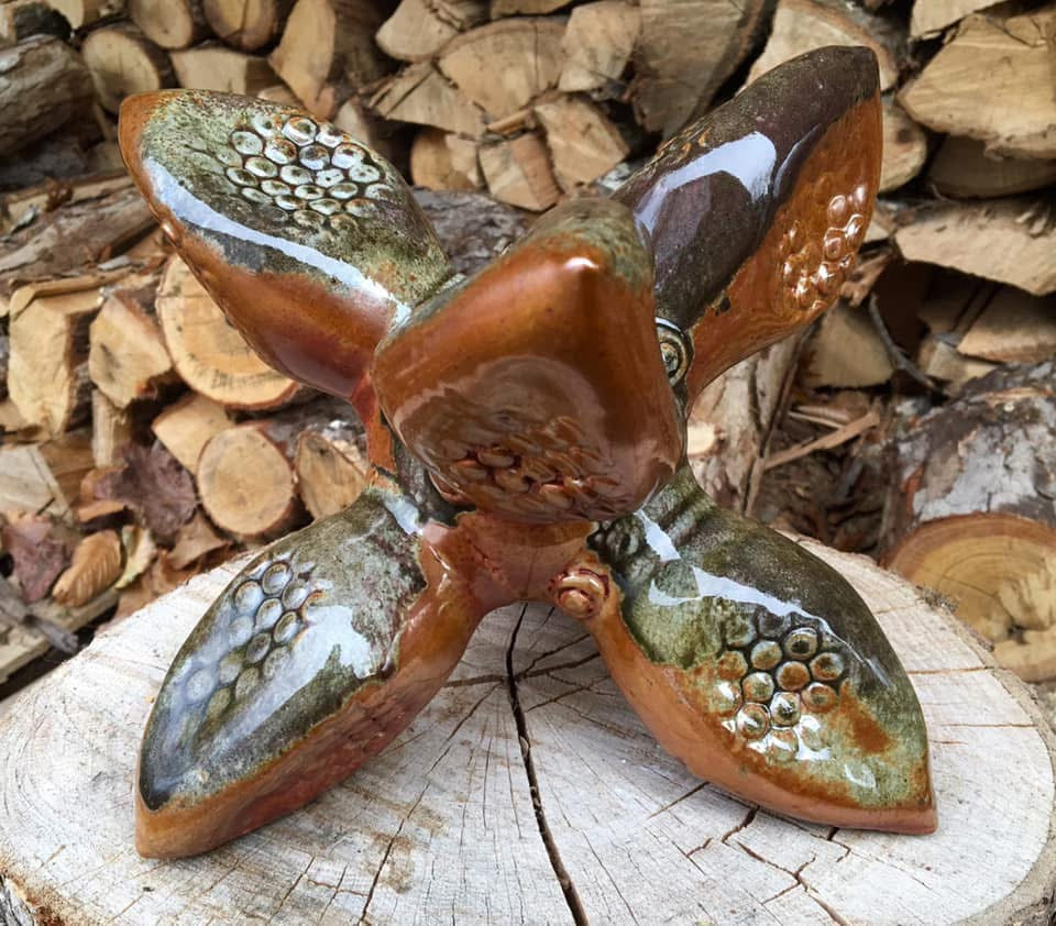 Handmade stoneware art abstract ceramic sculptures pottery decoration - Shino gold jack - item 1001