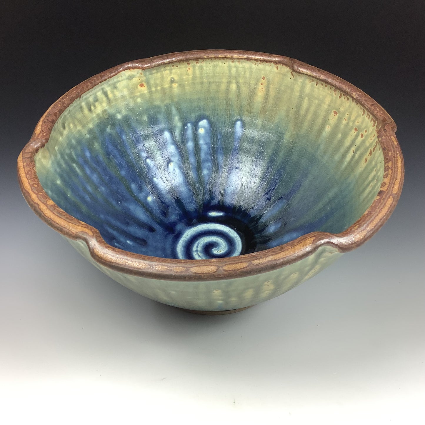 Handmade ceramic artisanal pottery bowls dinnerware stoneware serving bowls centerpiece - Ash blue - item 3559