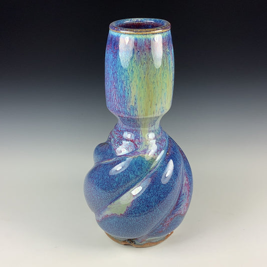 Handmade ceramic stoneware pottery centerpiece vase - Purple twisty hourglass shape vase - item 2676