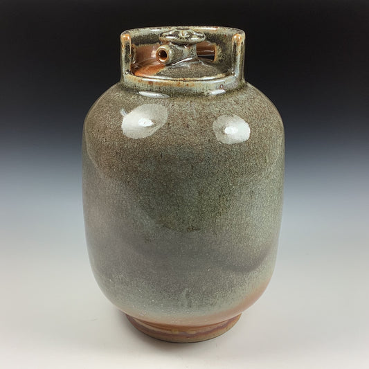 Handmade stoneware art abstract ceramic sculptures pottery decoration propane tank coin jar - Small orange shino - item 3574