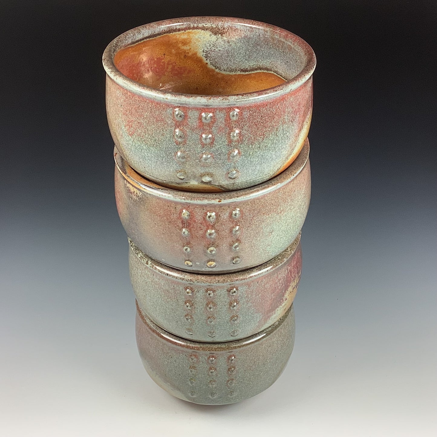 Handmade dinner sets ceramic pottery bowl stoneware dinnerware sets of four dinnerware - Orange shino slip-dotted stacking bowls  - item3572
