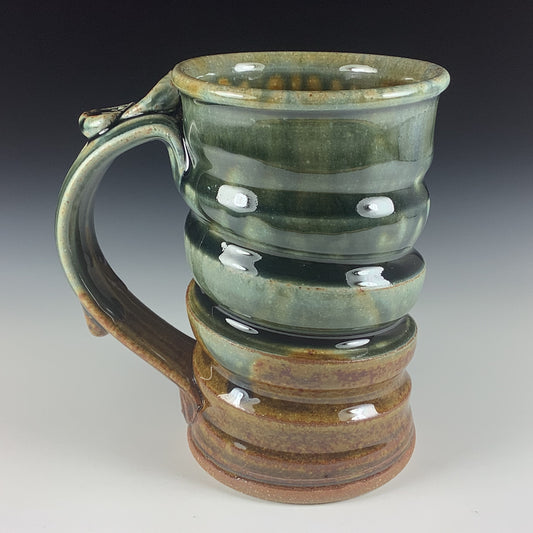 Handmade ceramic mugs stoneware coffee mugs pottery tea mugs cup stoneware drinkware - Green amber wiggle - Item 1775