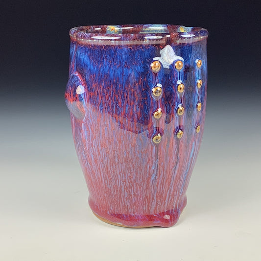 Handmade stoneware small pottery cup dinnerware - Purple red slip dotted bump   - item 3343