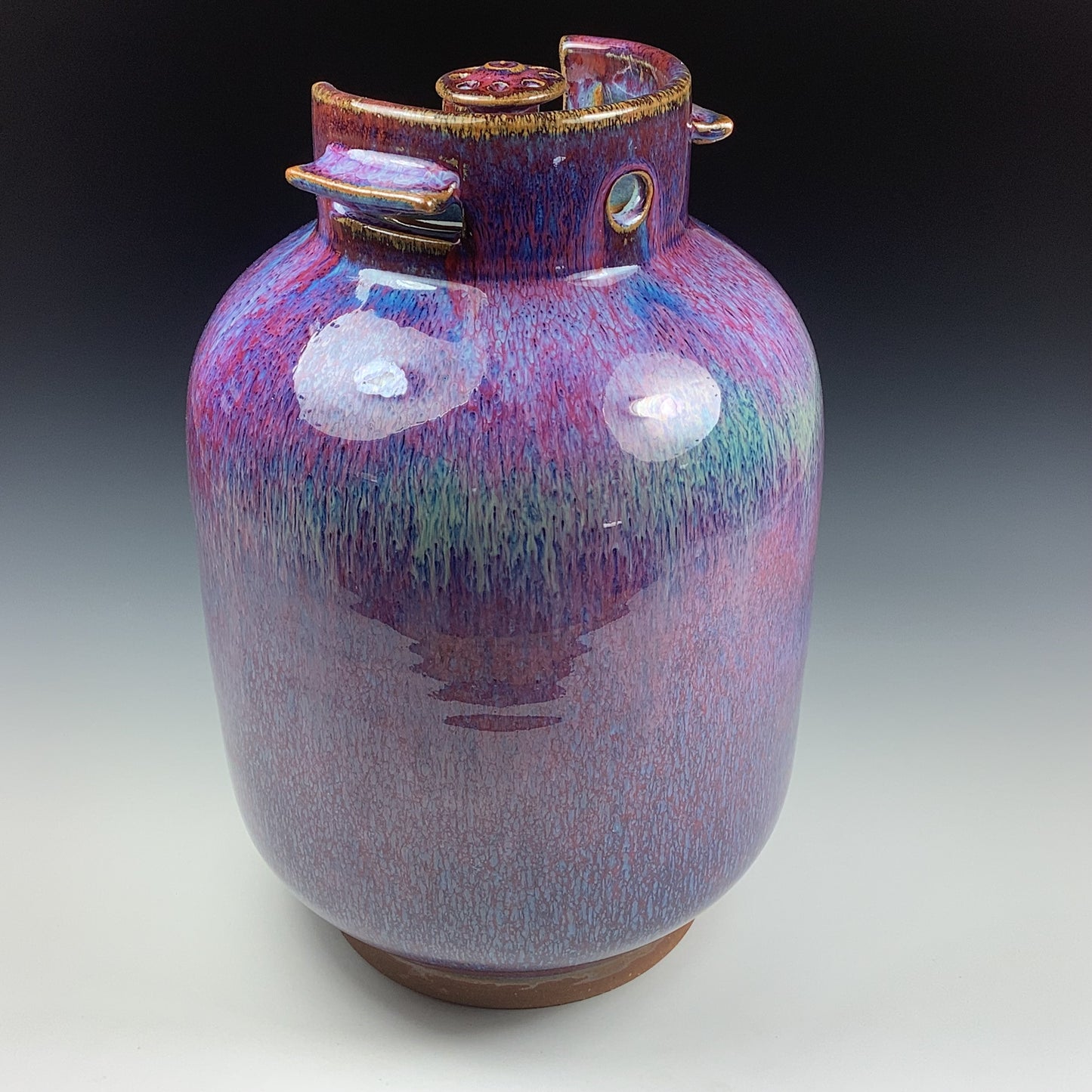 Handmade stoneware art abstract ceramic sculptures pottery decoration propane tank coin jar - Large purple - item 3580