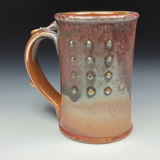 Handmade ceramic mugs stoneware coffee mugs pottery tea mugs stoneware drinkware- Orange shino slip-dotted bump - item  3481